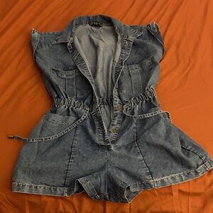 indulge Blue Denim Romper Shorts